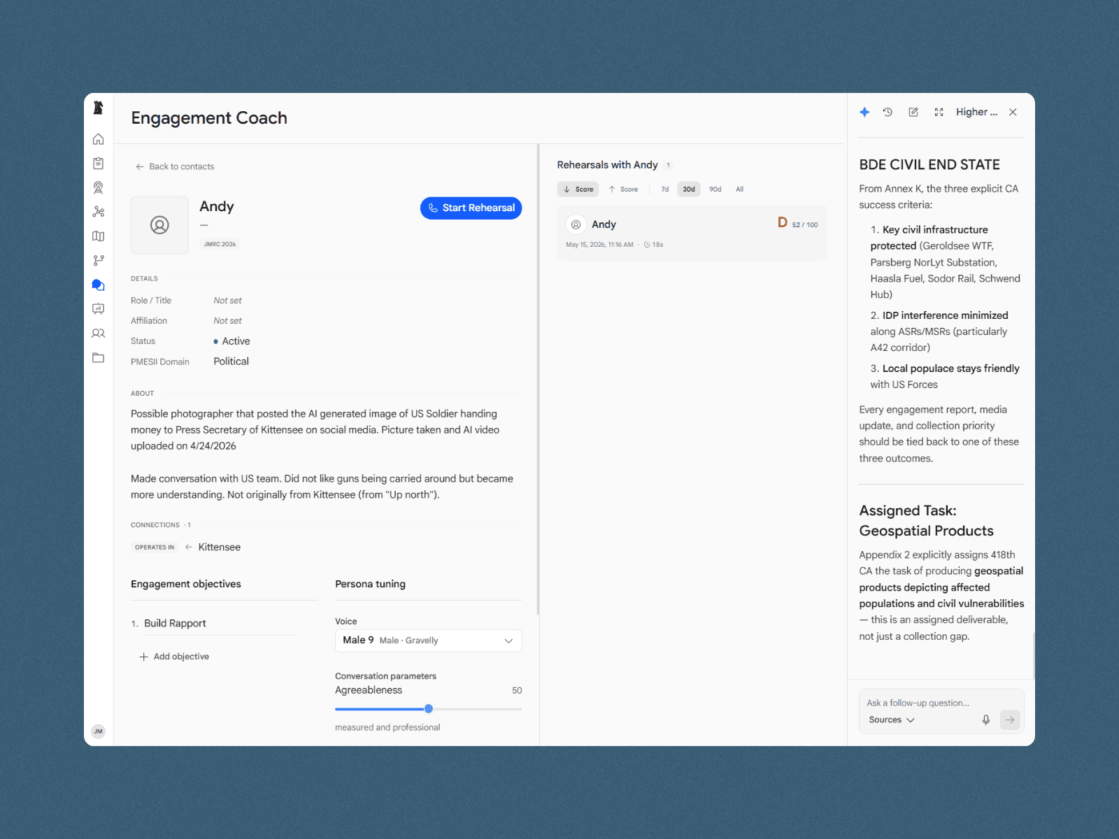 Engagement coach module interface