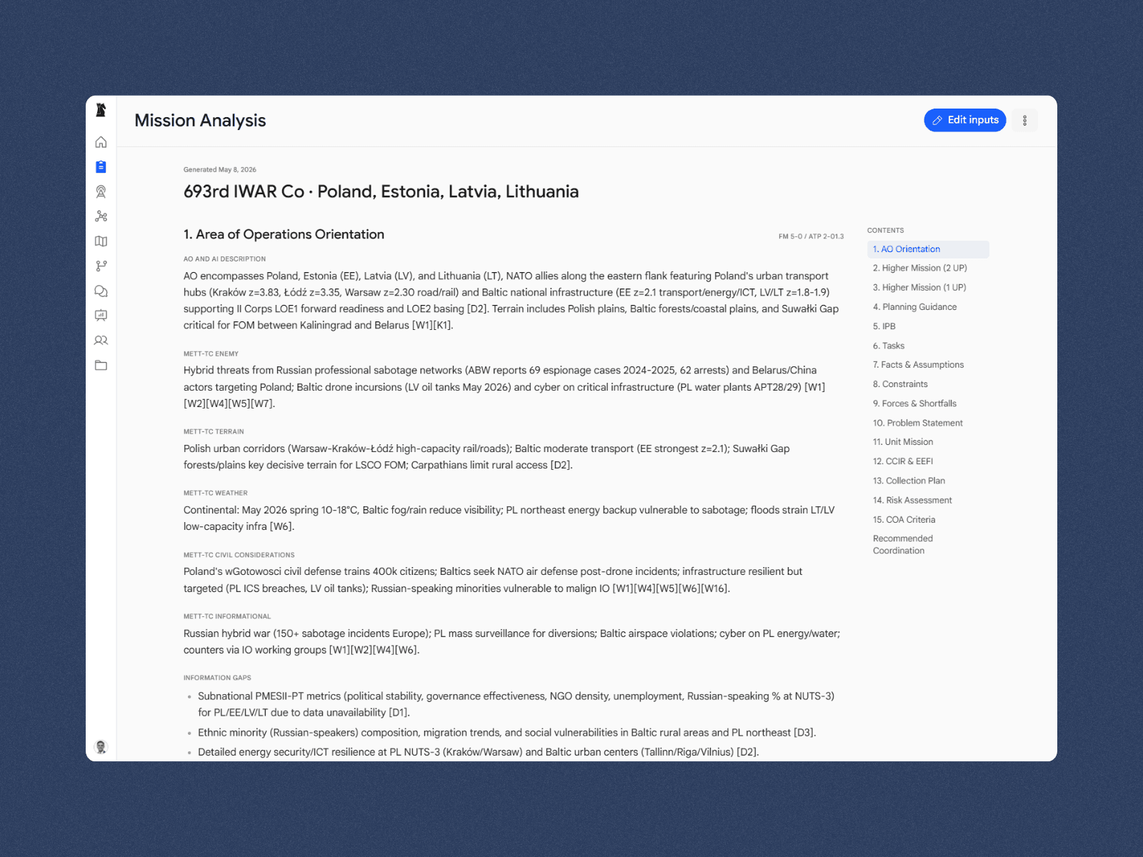 Mission analysis module interface
